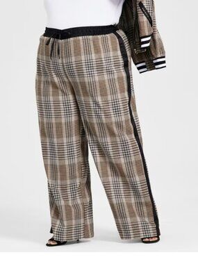 NEW NWT! NINA PARKER WIDE LEG PLAID PULL-ON TROUSERS PANTS TUXEDO STRIPE sz 18w